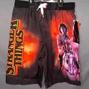 Stranger Things Boys Board Shorts Swim Trunks Black Red Size 14/16 NEW